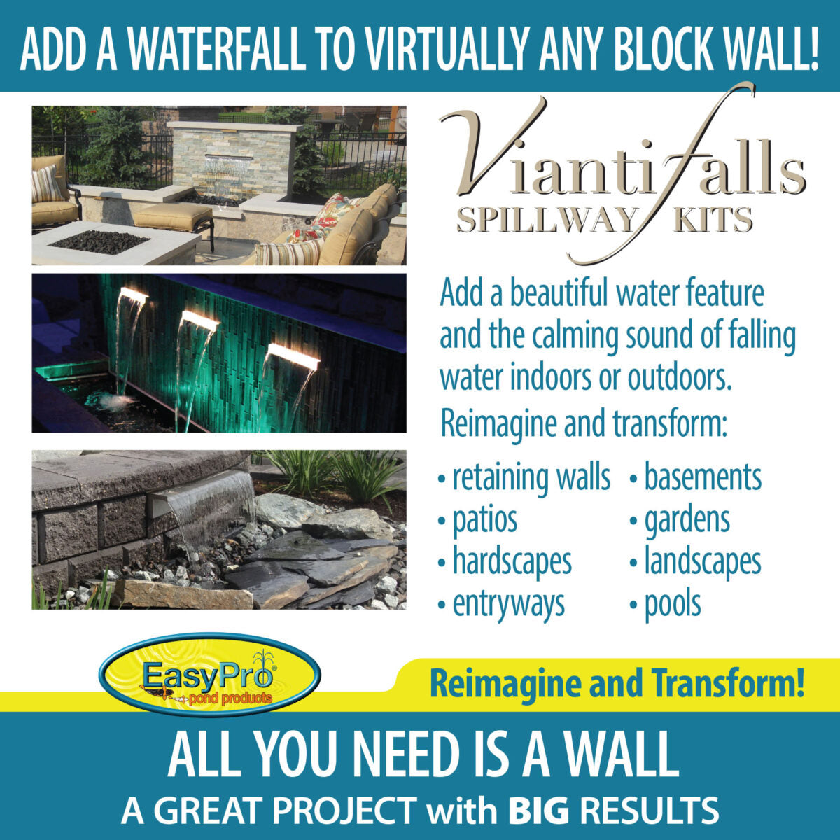 HB11KW Vianti Falls™ 11.5″ Spillway Kit With White Light