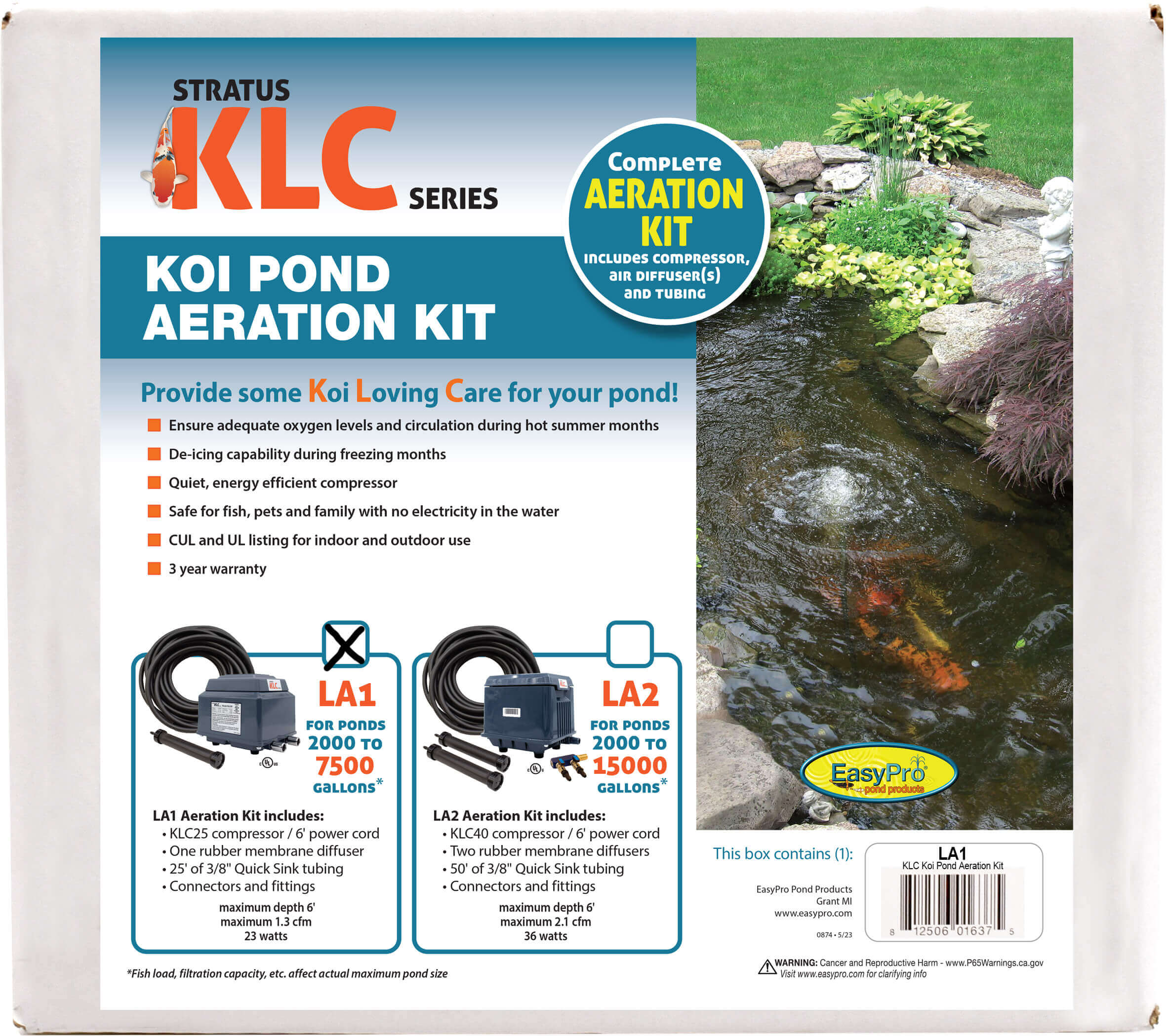 LA1 KLC Koi Pond Aeration Kit – 1000 to 7500 gallon ponds - By EasyPro