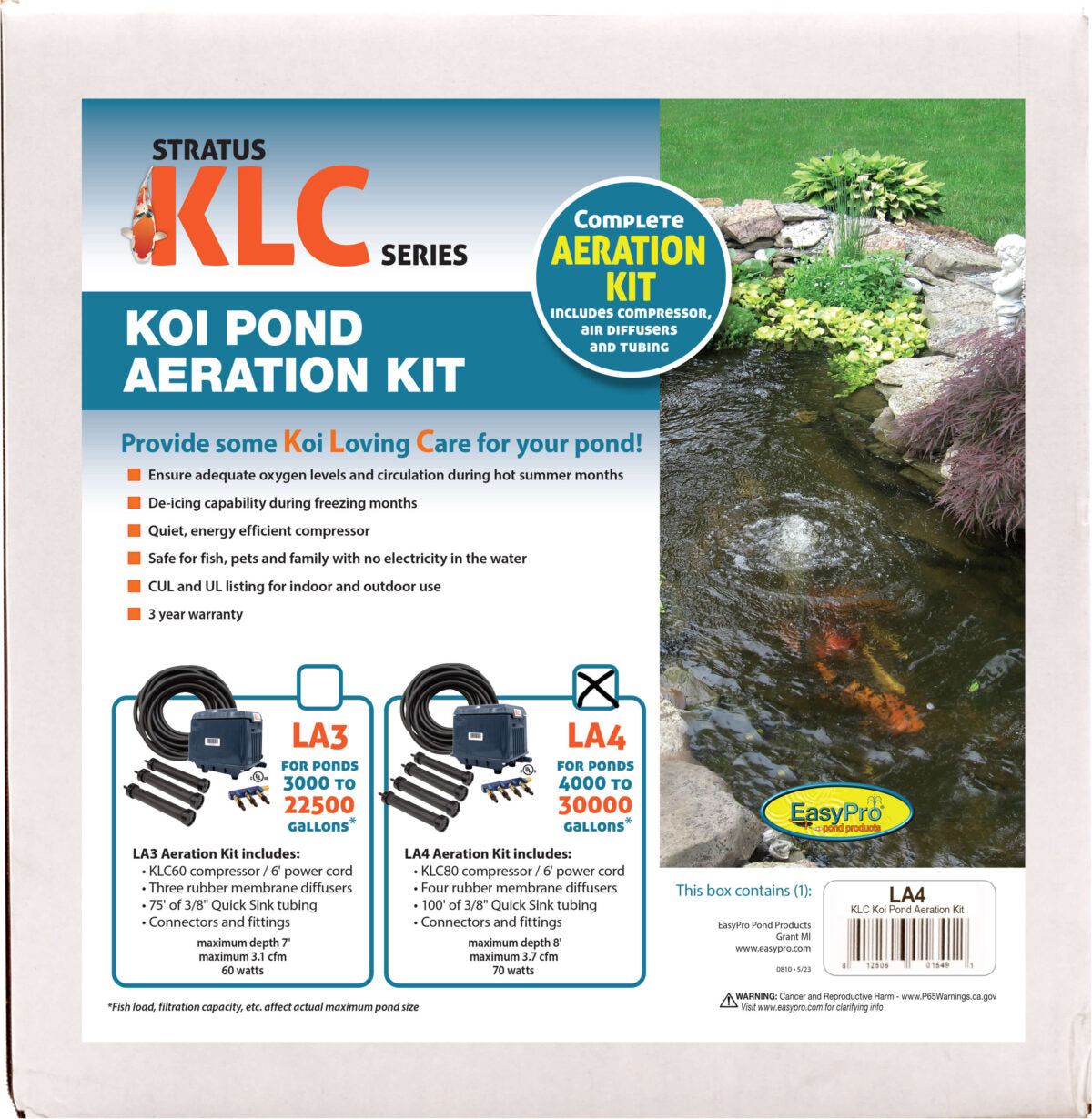 LA4 KLC Koi Pond Aeration Kit – 4000 to 30000 gallon ponds - By EasyPro