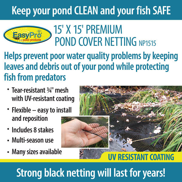 Prepackaged Premium Pond Cover Netting, Includes Stakes