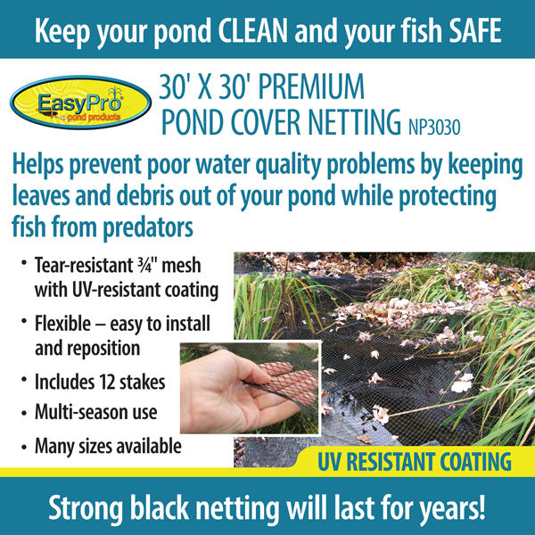 Prepackaged Premium Pond Cover Netting, Includes Stakes