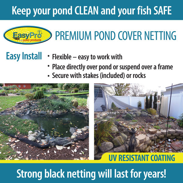 Prepackaged Premium Pond Cover Netting, Includes Stakes