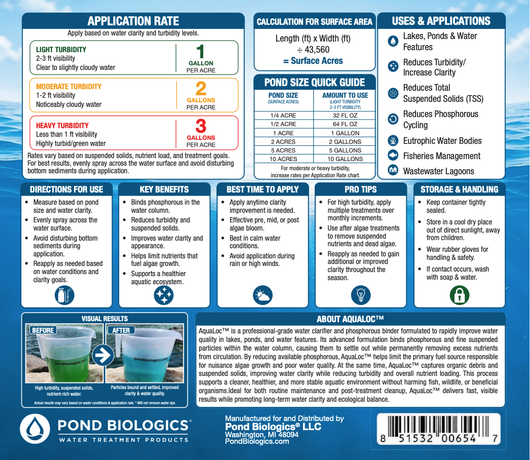 Pond Biologics® AquaLoc™ Water Clarifier and Phosphorus Remover for Ponds and Lakes