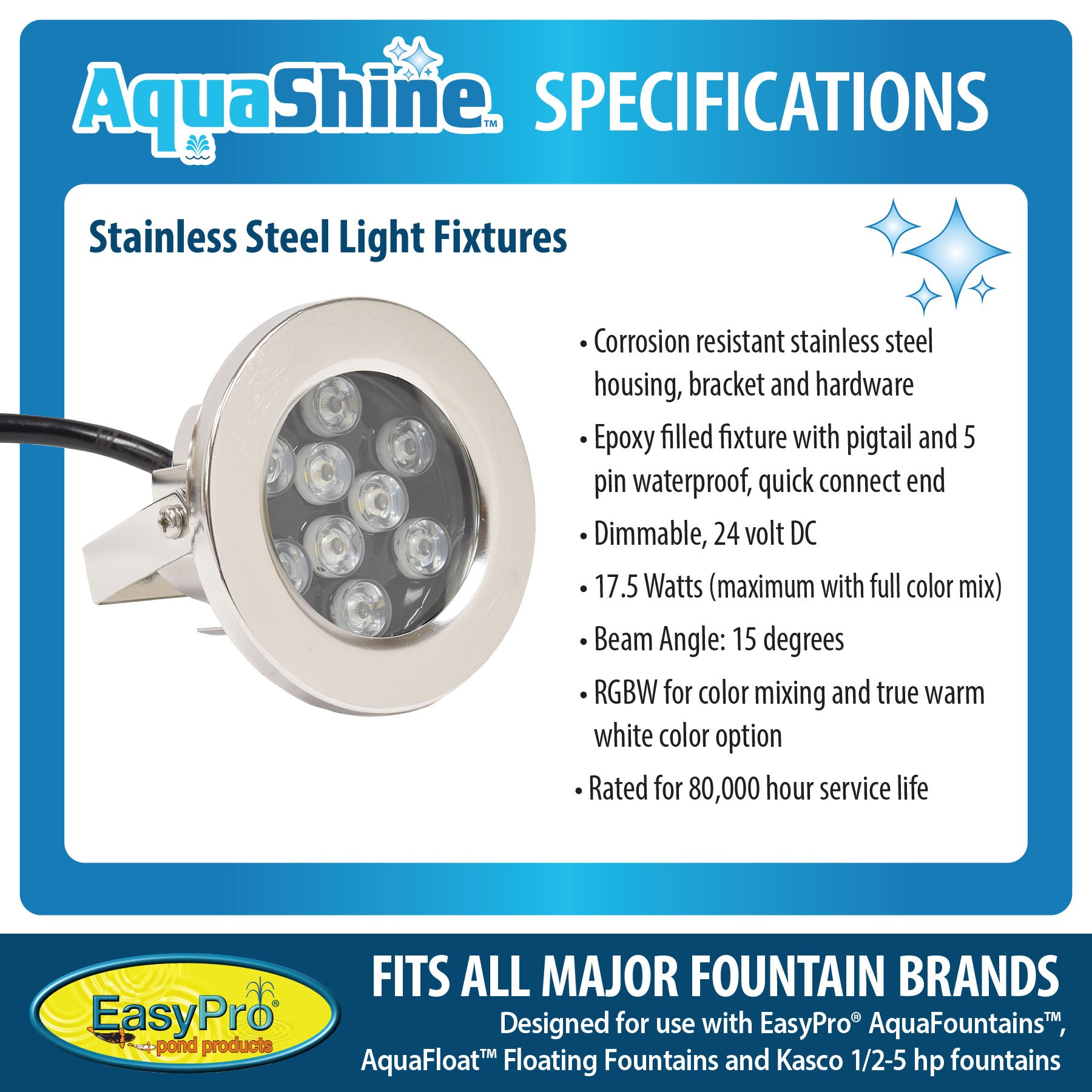 Stainless Steel Color Changing LED Submersible Lights by EasyPro